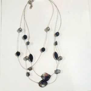 Elegant Layered Black, Silver beads Illusion Necklace - Women's Fashion Jewelry